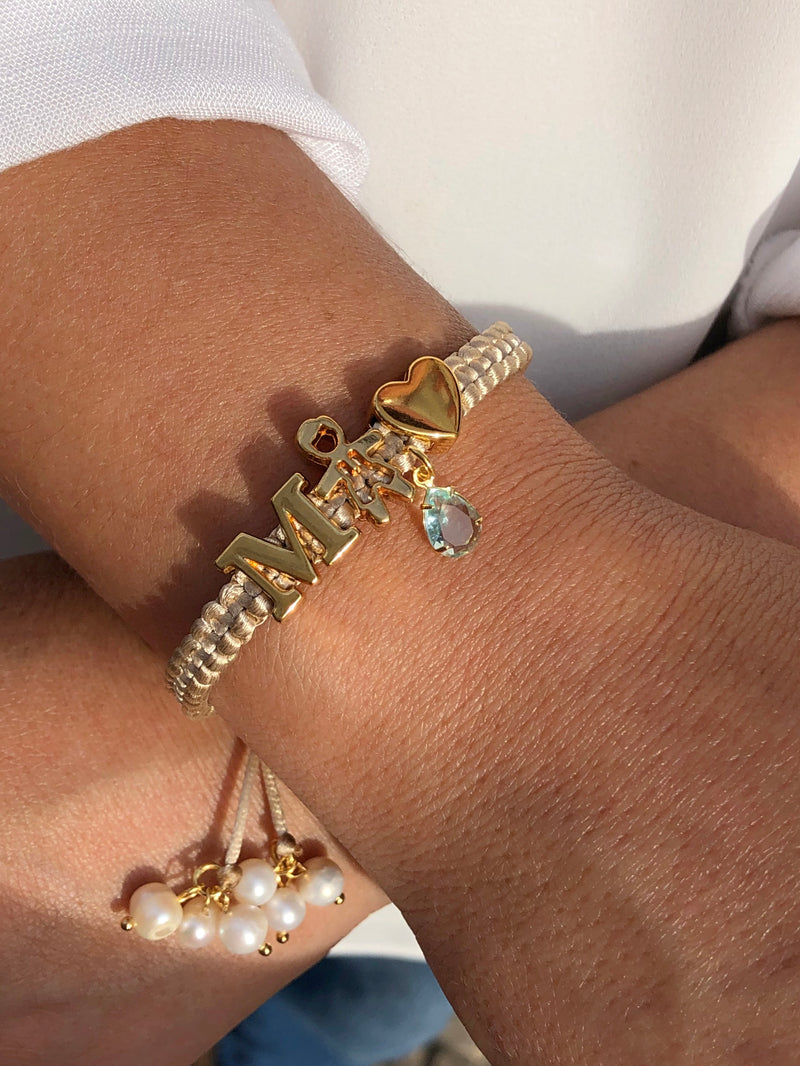 Pulseira Pingente 1 Filho + 1 Pingente De Letra