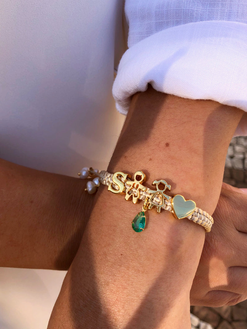 Pulseira Pingente 2 Filhos + 1 Pingente De Letra