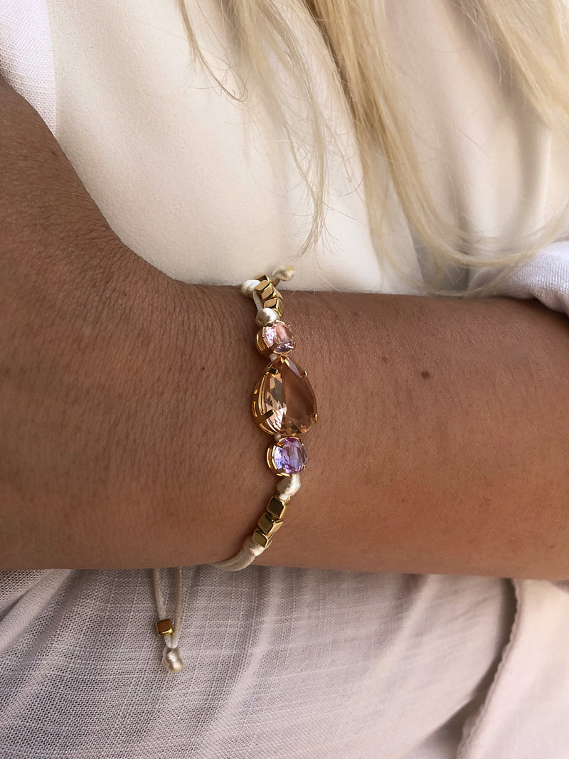 Pulseira Jaqueline Fio Nude Com Pedras lapidadas Morganita, Kunzita E Tanzanita