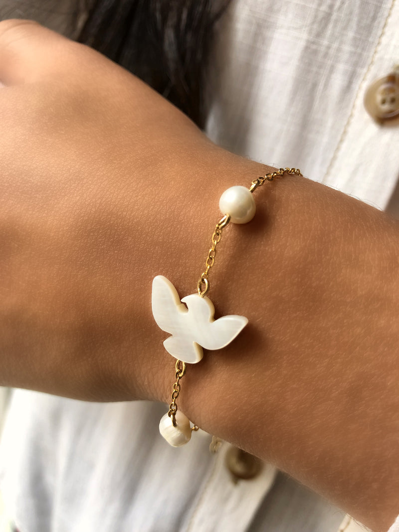 Pulseira Bruna Pérolas E Espírito Santo Madrepérola 16cm