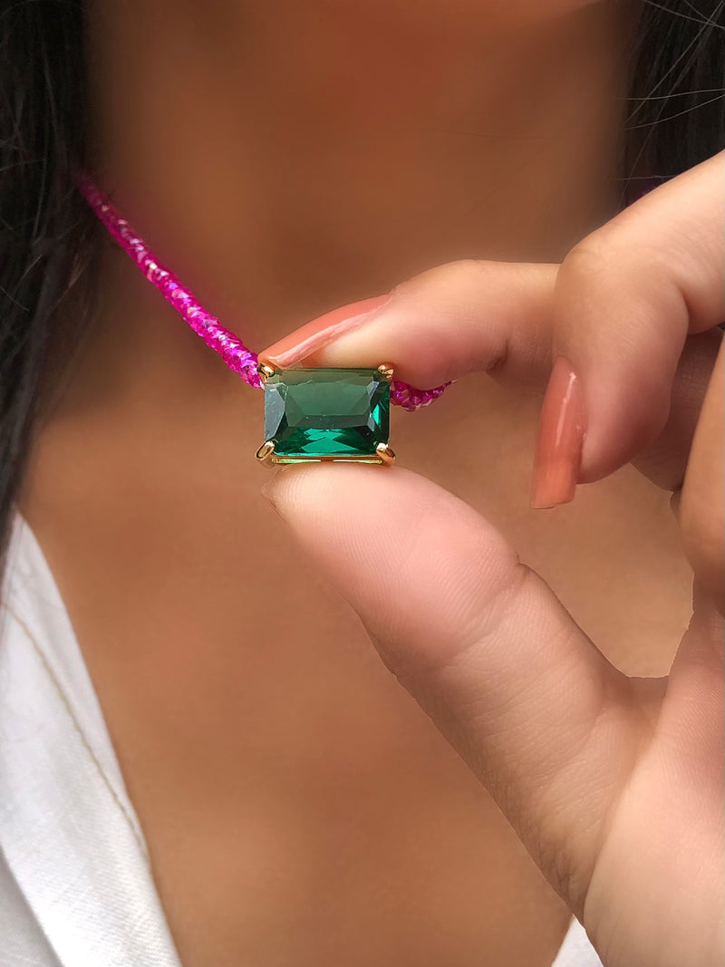 Colar Selena Pink Com Baguete G Turmalina Paraíba 45cm