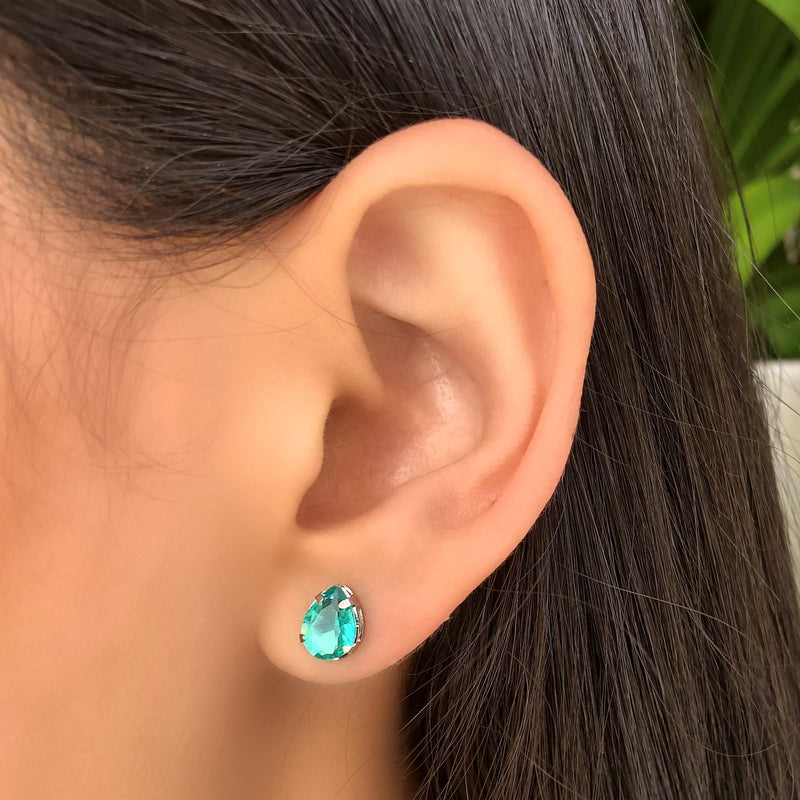 Par De brincos Mini Gota Turmalina Paraíba Banho Ródio Branco