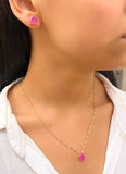 Conjunto Caixa De Presente Com Colar E Brinco Gota Cristal Lapidado Fusion Cor Pink