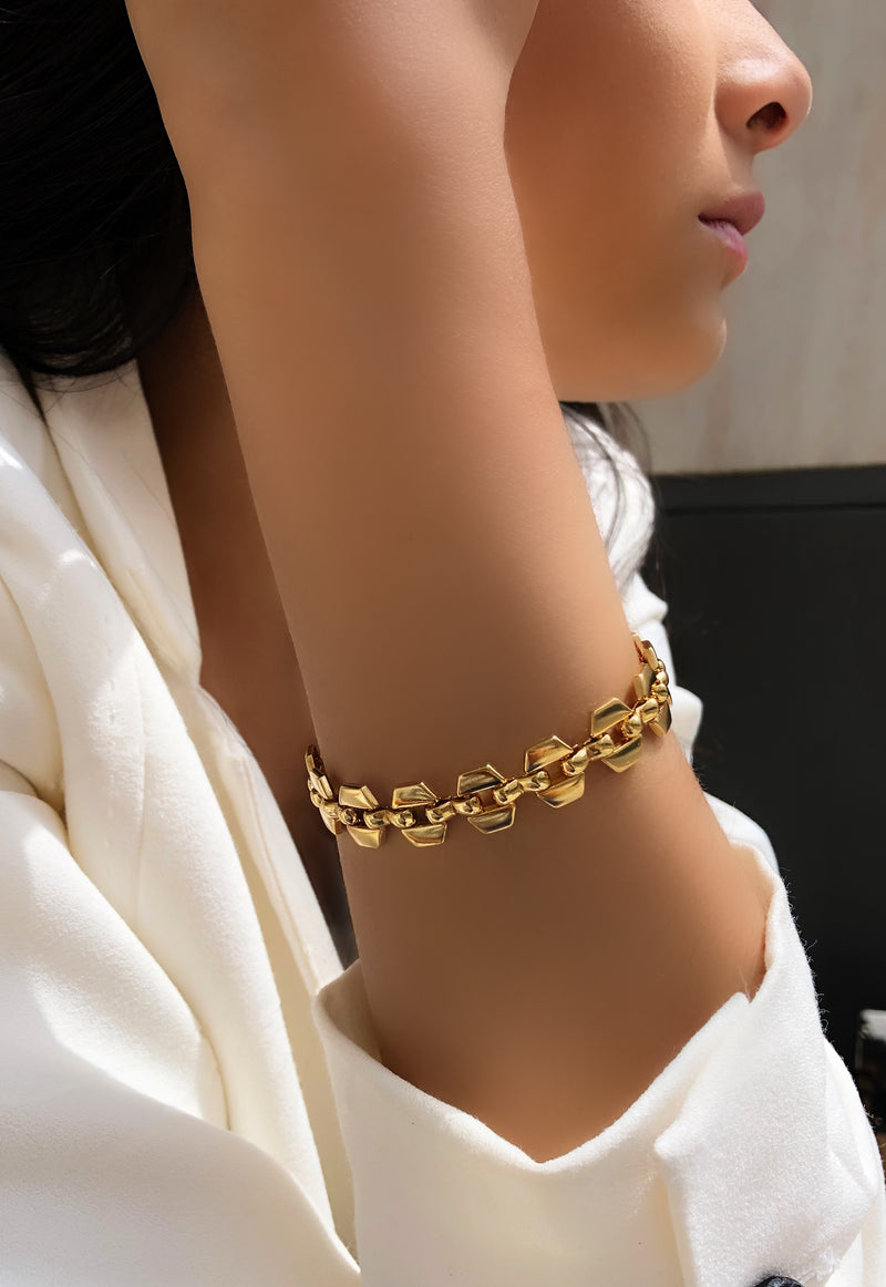 Pulseira Suelen Corrente Elos Hexágono 19cm