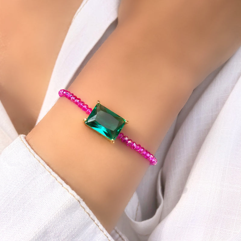 Pulseira Selena Pink Com Baguete G Turmalina Paraíba 16cm