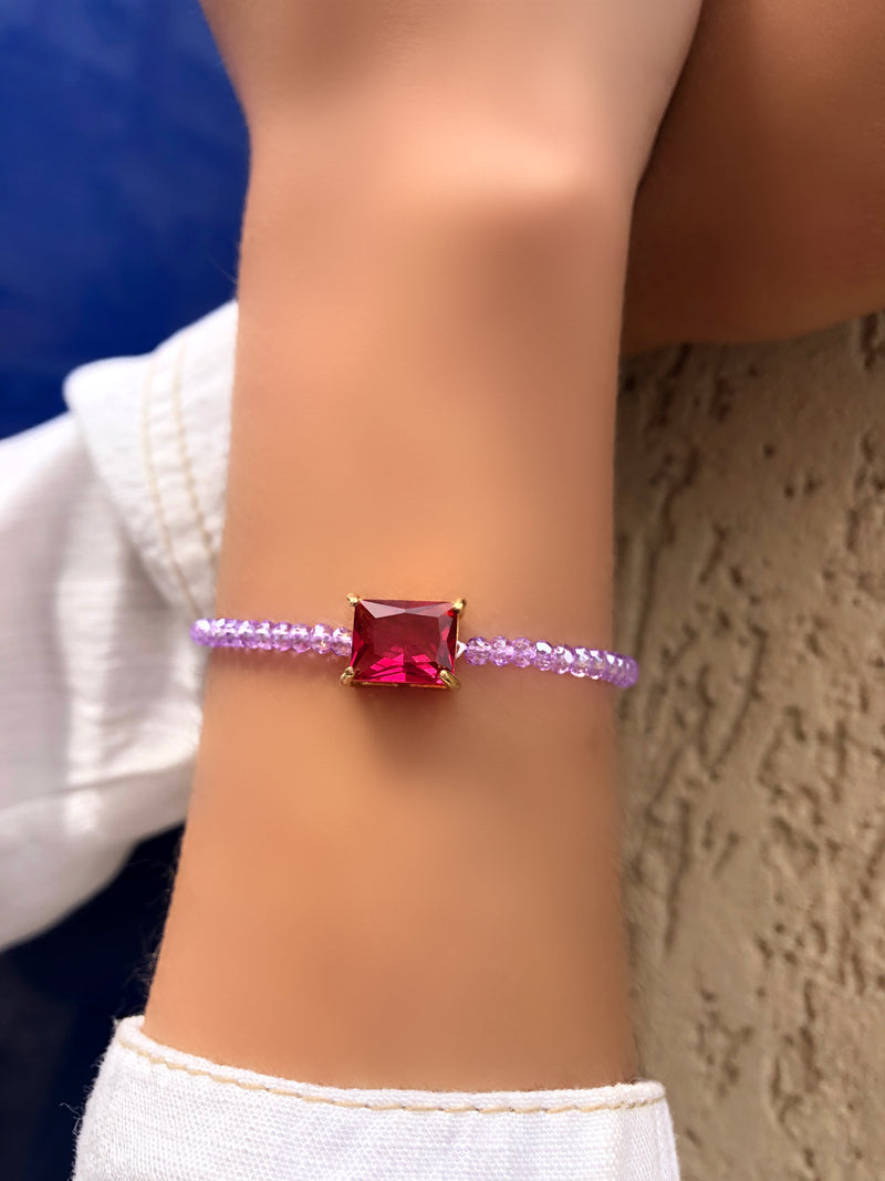 Pulseira Selena Lilás Com Baguete P Rubelita 16cm
