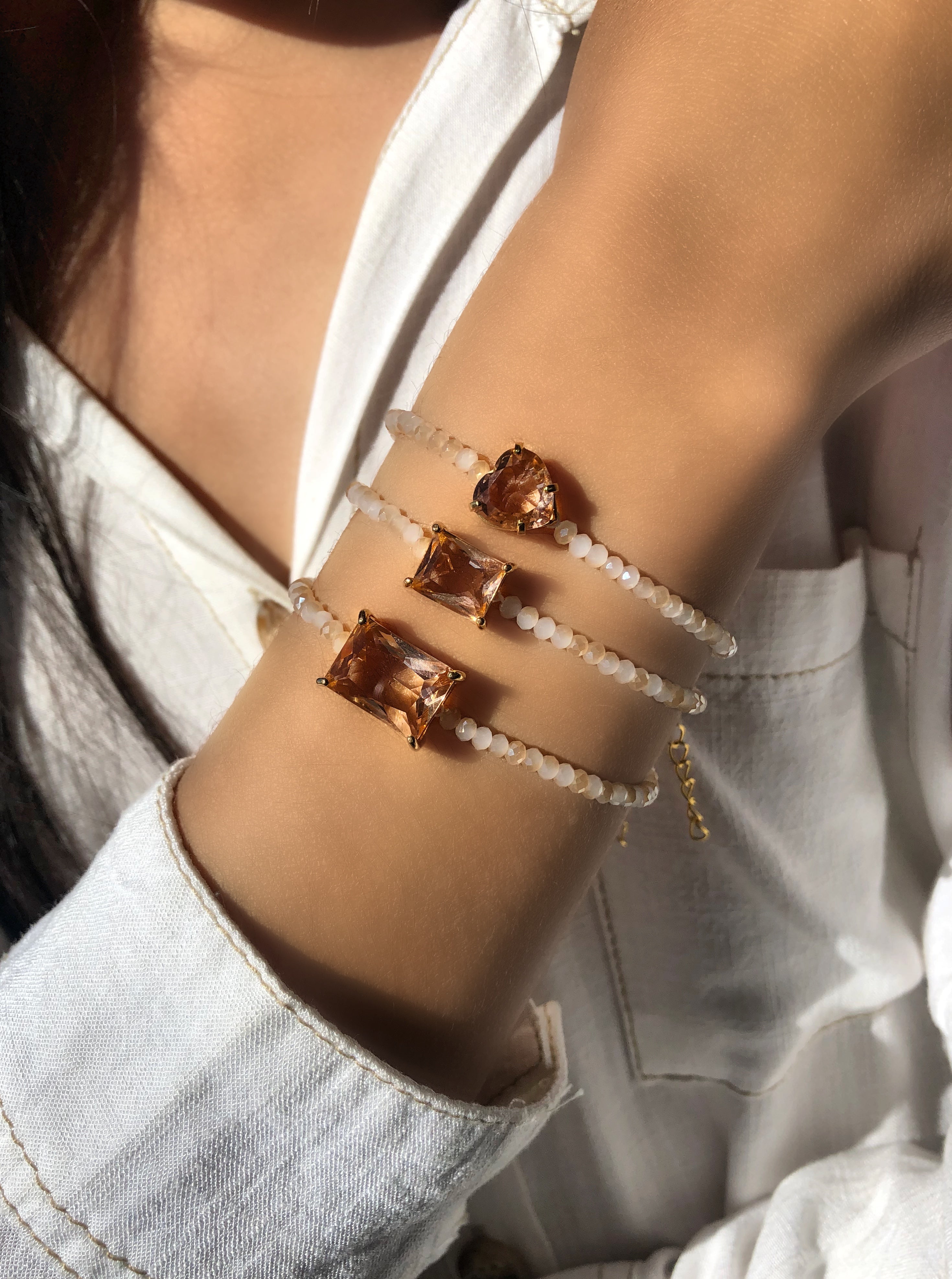 Pulseira Selena Perolado Com Baguete G Morganita 16cm