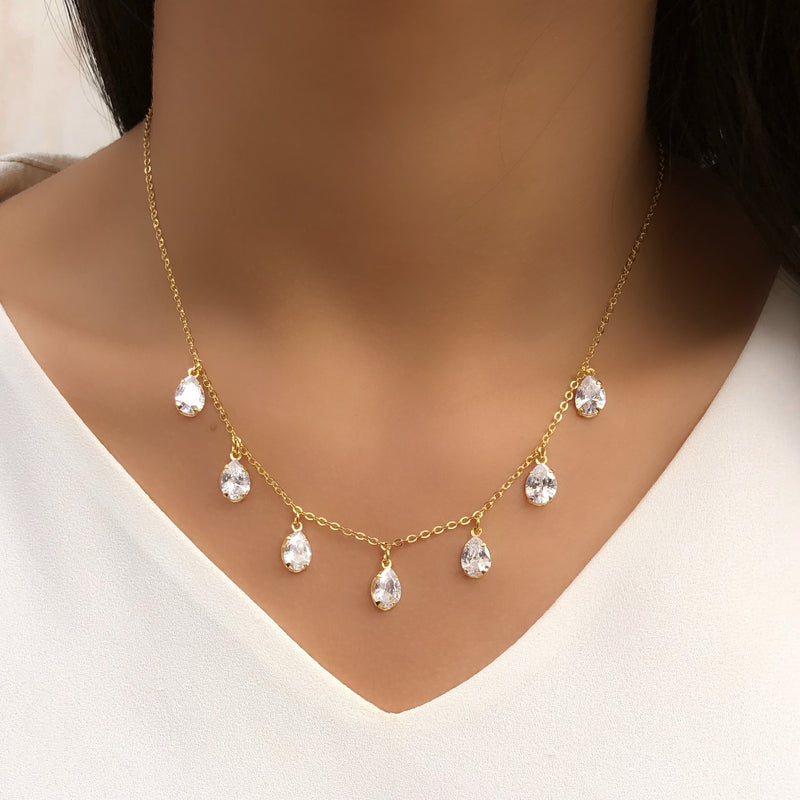 Colar Corrente Com Mini Gotas Zircônias Brancas