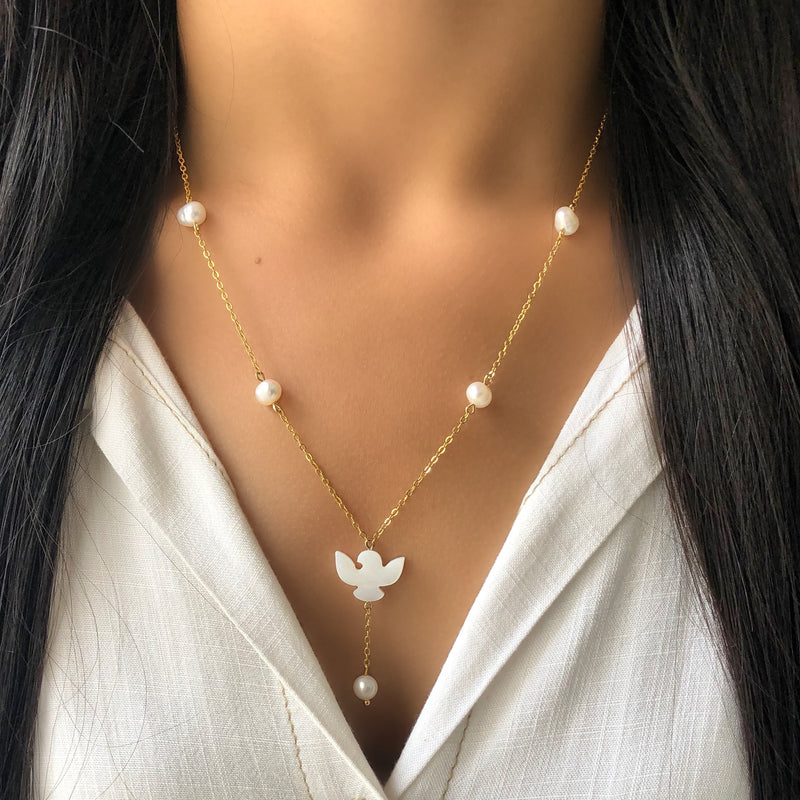 Gravata Bruna Pérolas E Espírito Santo Madrepérola 50cm