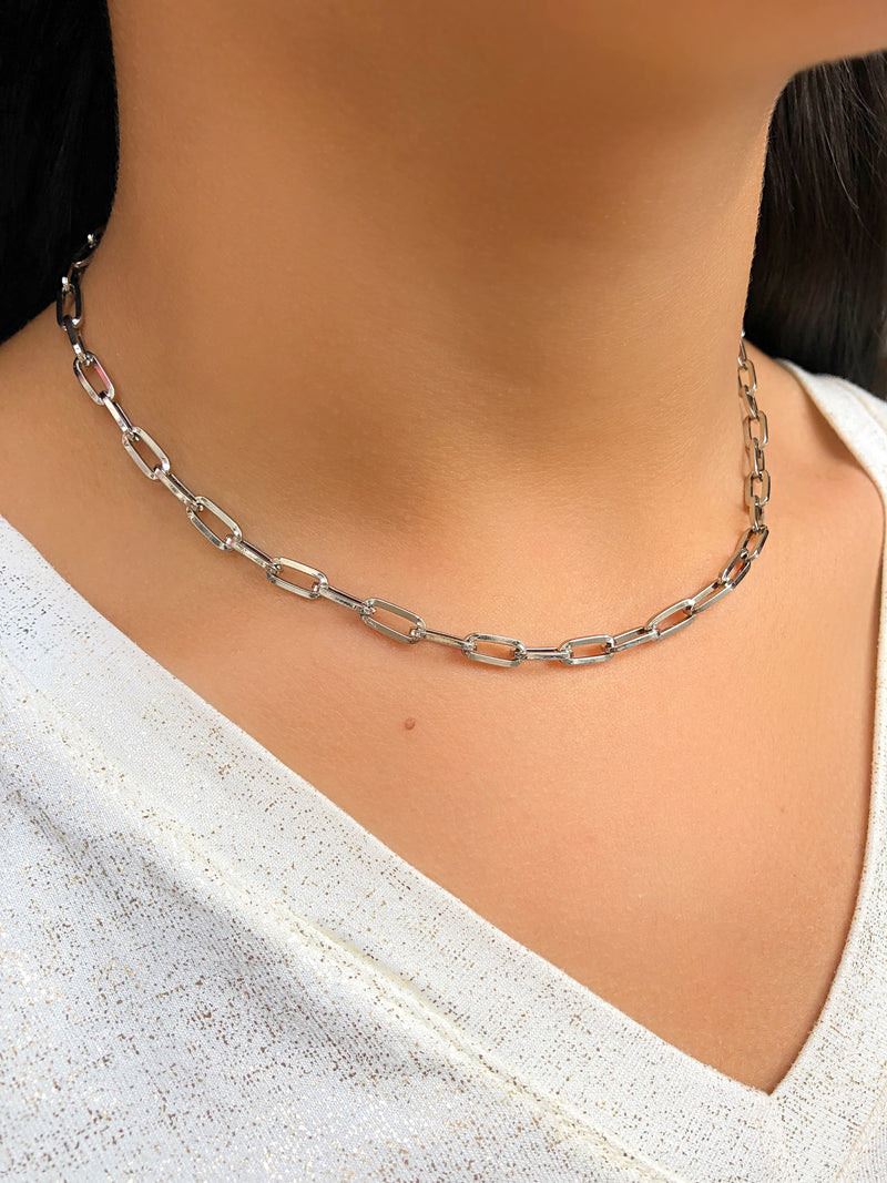 Colar Corrente Ródio Branco Elos Fina 42 cm