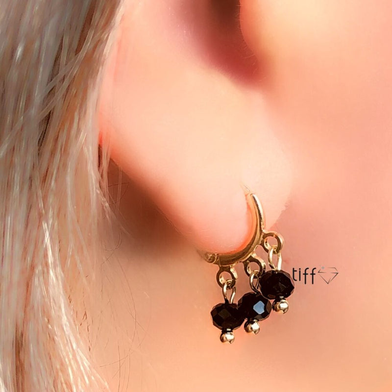 Brinco argola trio cristais preto