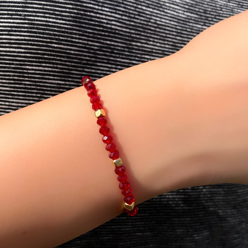 Pulseira Cristais Rubi Com Mini Cubos