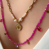 Mix de colares cristais pink com pedras lapidadas e mini gotas