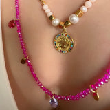 Mix de colares cristais pink com pedras lapidadas e mini gotas