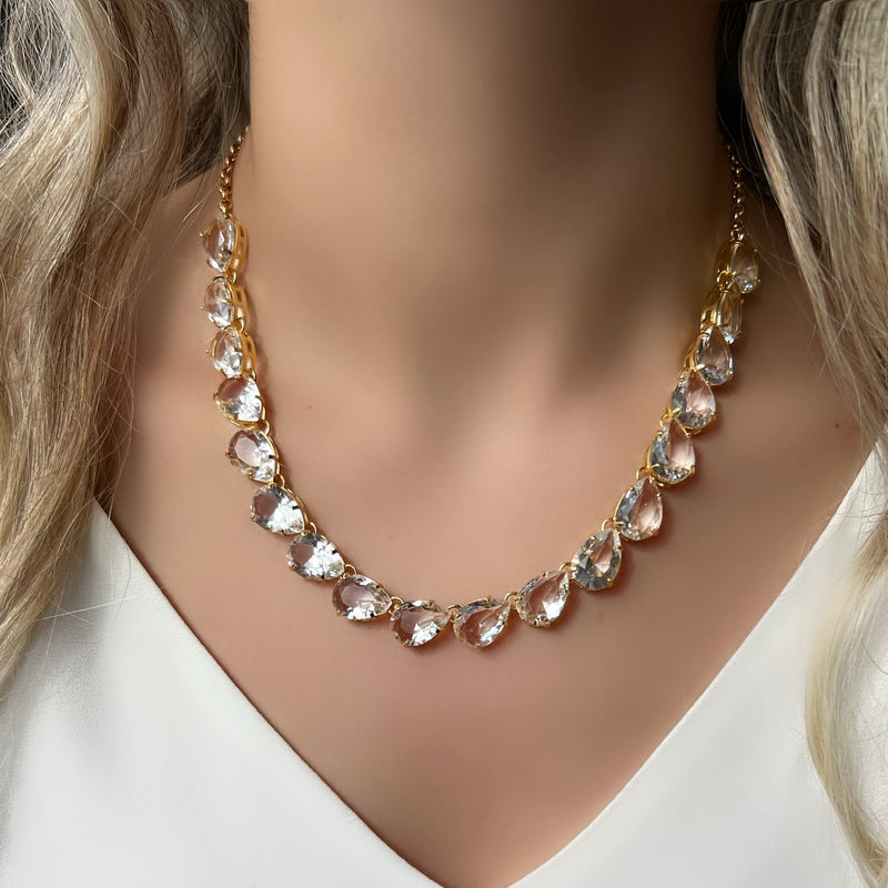 Colar Riviera Gotas Cor Cristal E Corrente Mini Portuguesa 40cm