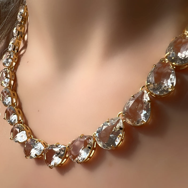 Colar Riviera Gotas Cor Cristal E Corrente Mini Portuguesa 40cm