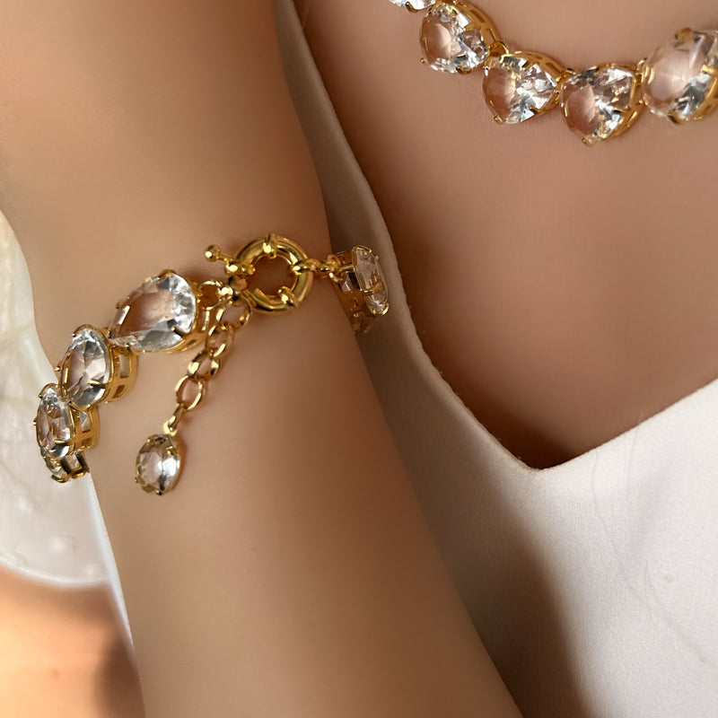 Pulseira Riviera Gotas Cor Cristal E Fecho Bóia 18cm