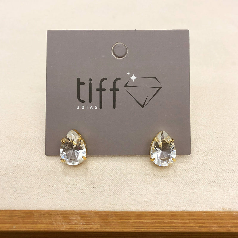 Par De Brincos Gota Cristal Lapidado Cor Cristal