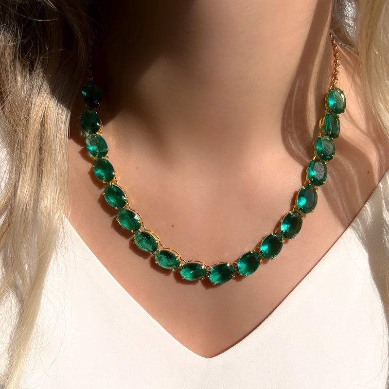 Colar Riviera Ovais Cor Turmalina Paraíba E Corrente Mini Portuguesa 40cm