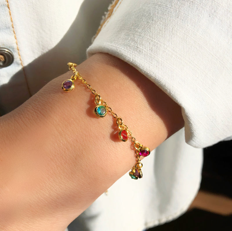 Pulseira Corrente Com Zircônias Coloridas Penduradas 16cm