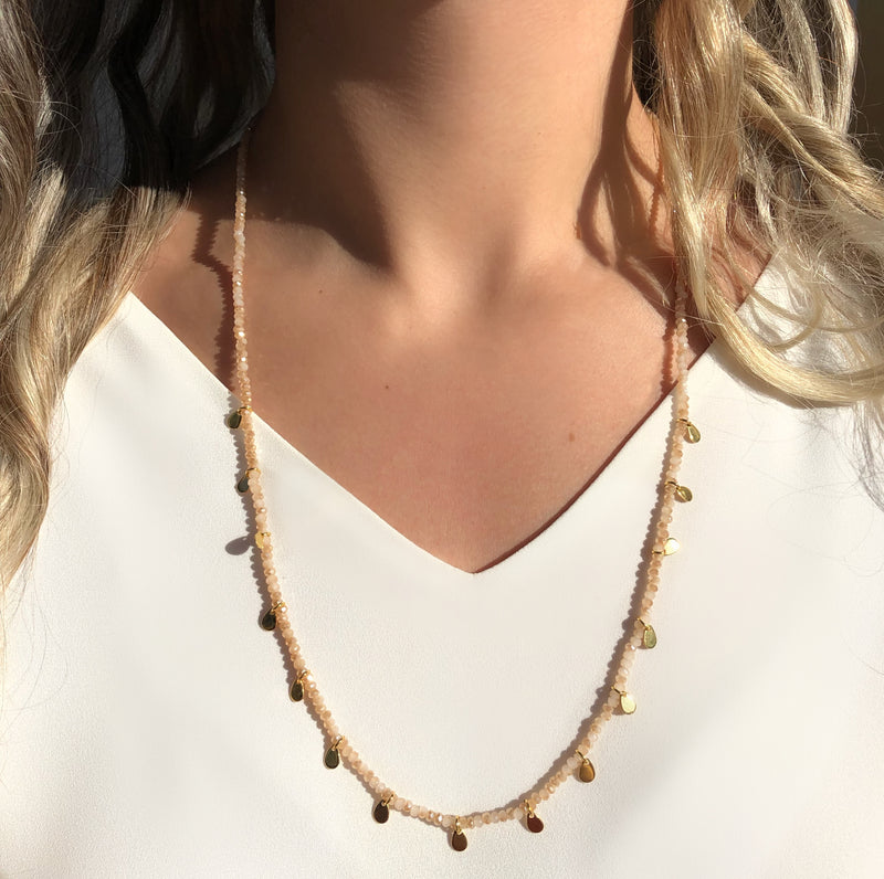 Colar Cristais Perolado Com Mini Gotas Penduradas 60 cm