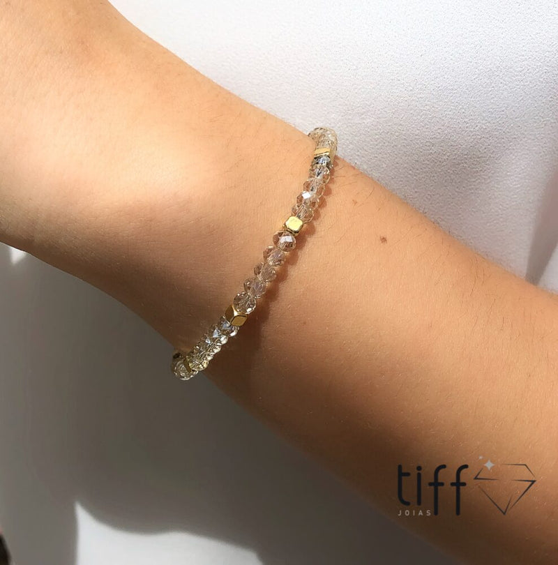 Pulseira Cristais Champagne Com Mini Cubos