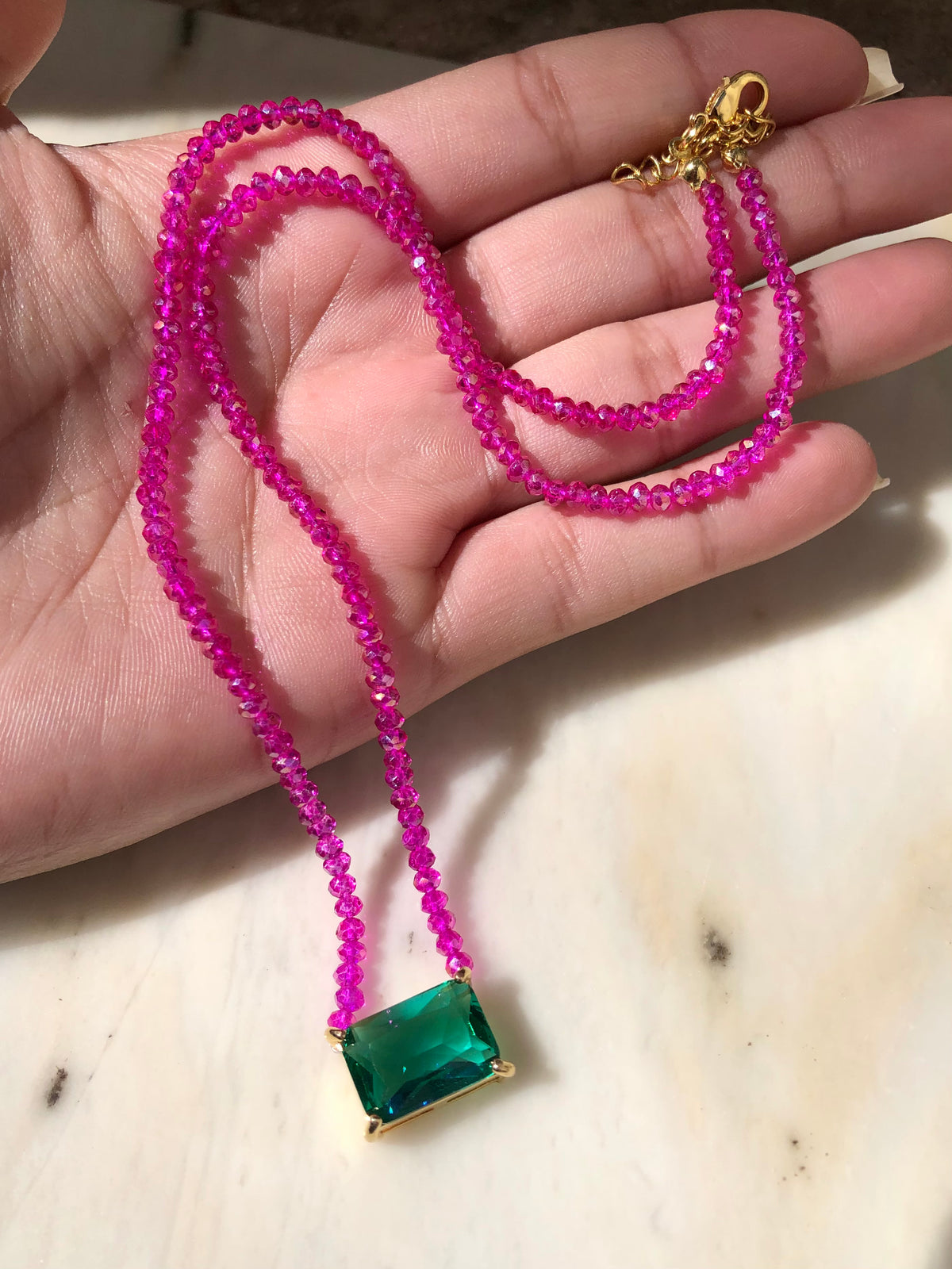 Colar Selena Pink Com Baguete G Turmalina Paraíba 45cm