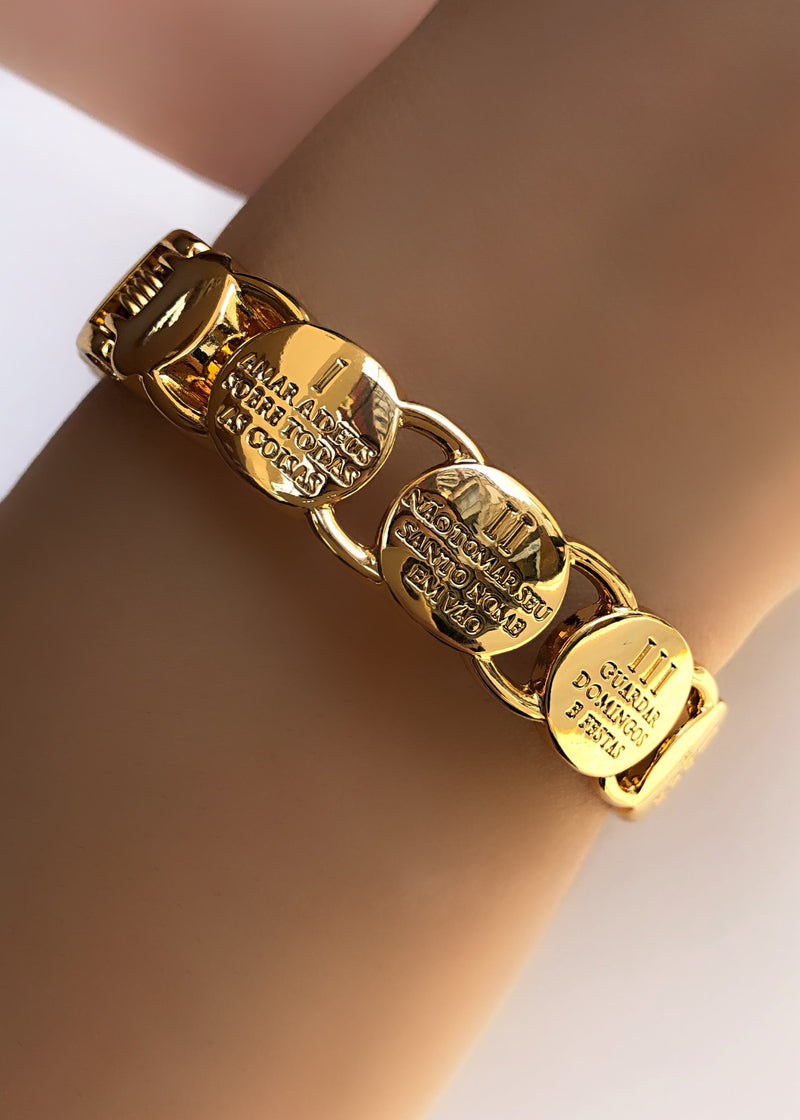 Bracelete 10 Mandamentos Em Banho Ouro 18k