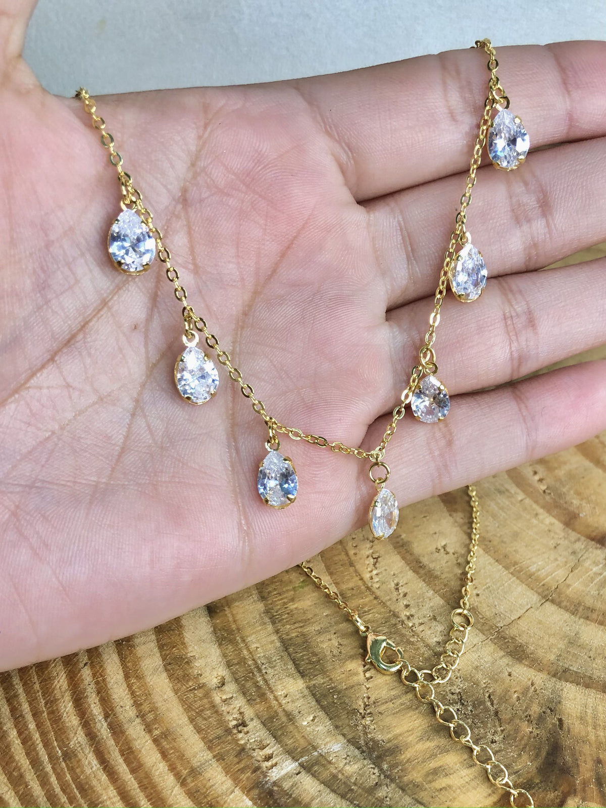 Colar Corrente Com Mini Gotas Zircônias Brancas