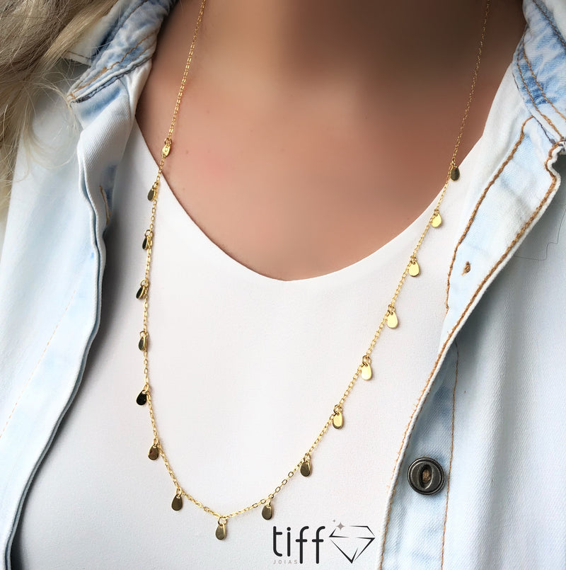 Colar Corrente Com Mini Gotas Penduradas 60 cm