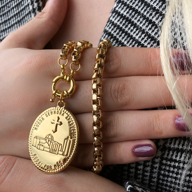 Colar Corrente Veneziana Com Medalha Nossa Senhora Aparecida