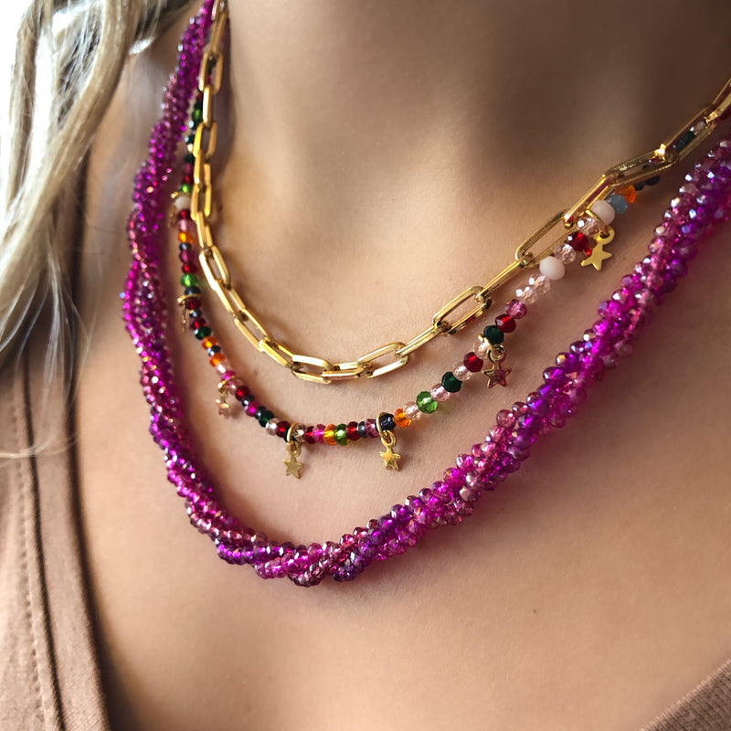 Mix de colares cristais tons pink