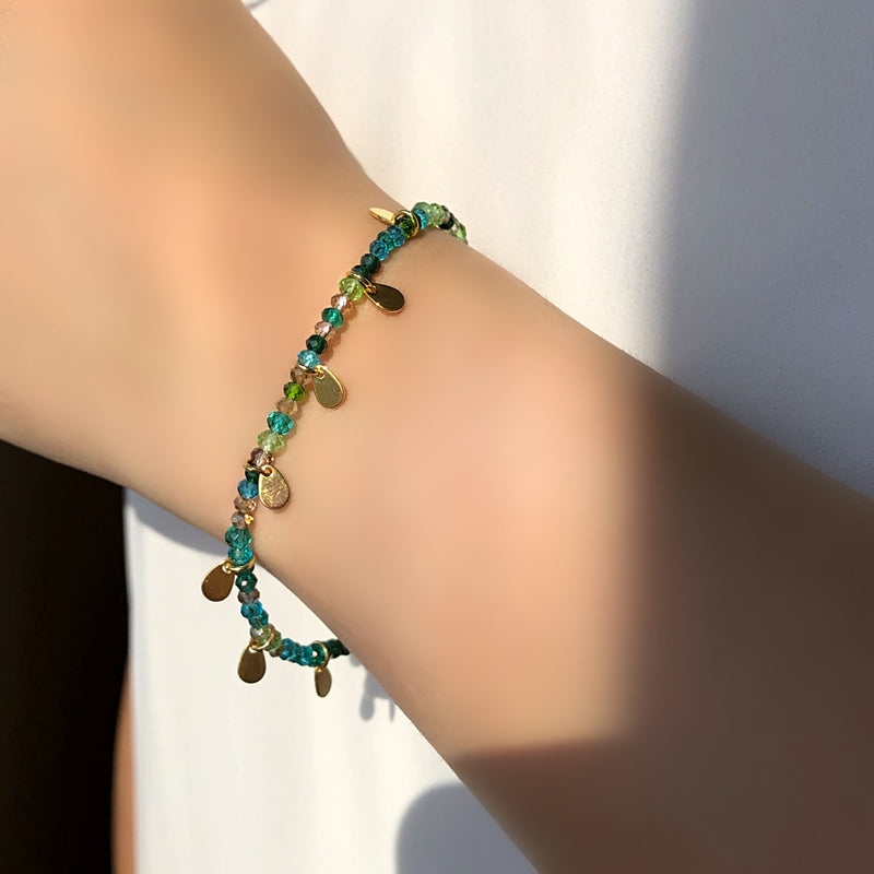 Pulseira Oceanic Verde E Mini Gotas Penduradas