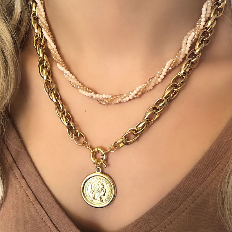 Mix de colares cristais torcido tons perolados