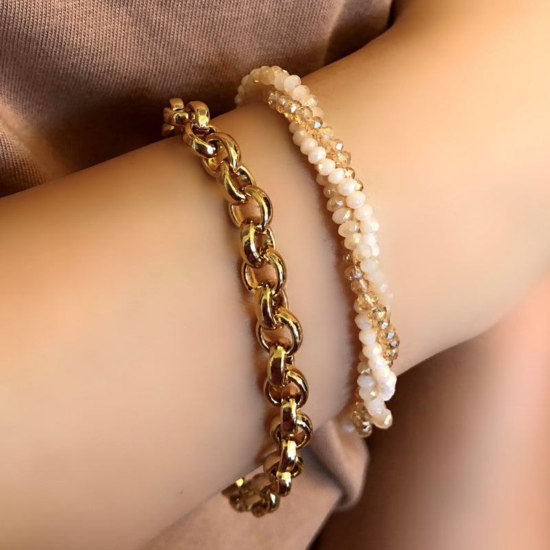 Mix de pulseiras torcida cristais tons perolados