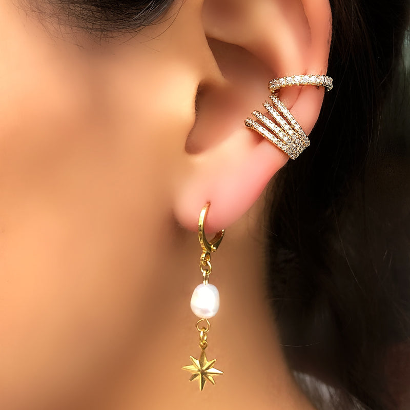 Mix de brincos argola com pérola e estrela