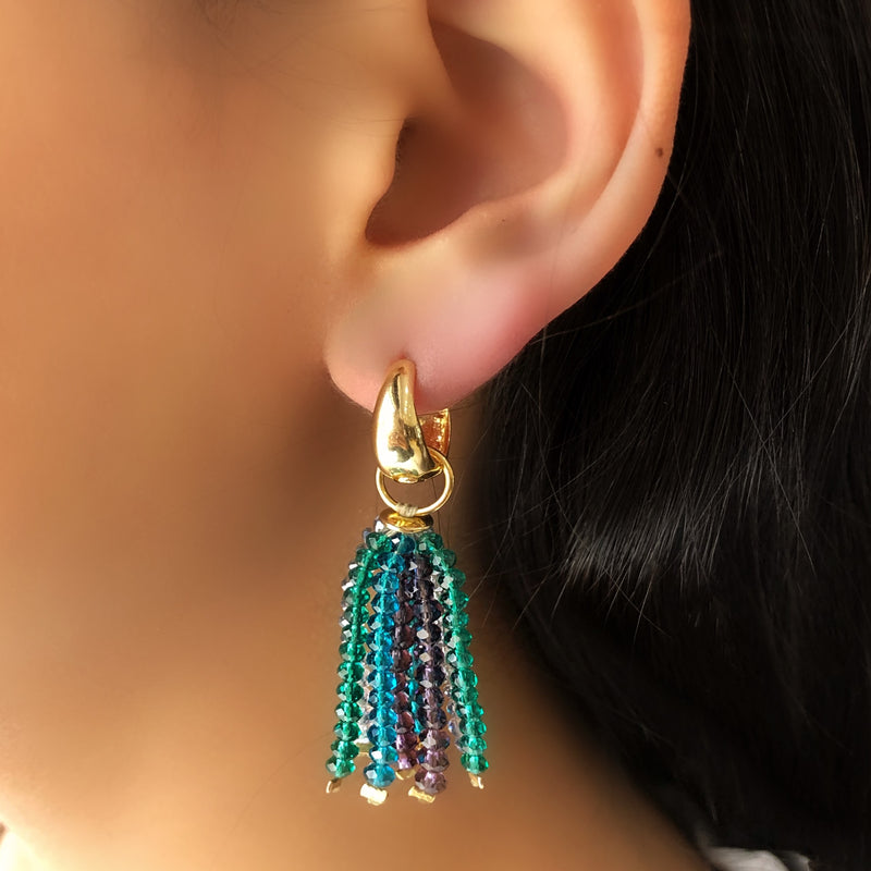 Par De Brincos Tassel P Cristais Tons Verdes