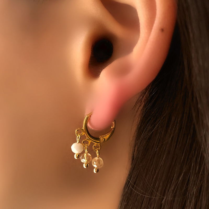 Par De Brincos Argola Com Cristais Tons Perolados