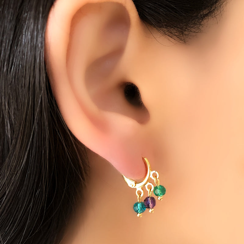 Par De Brincos Argola Com Cristais Tons Verdes