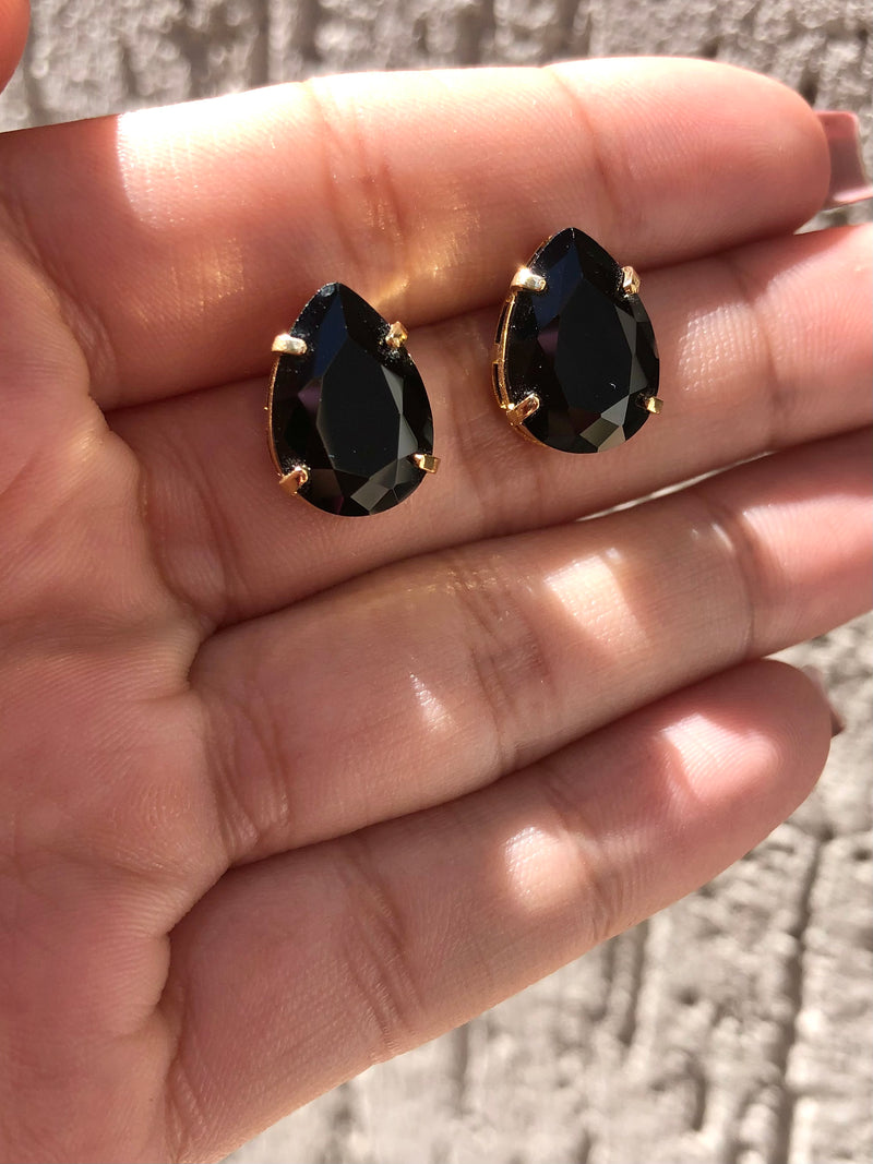 Par De Brincos Gota Cristal Lapidado Cor Preto