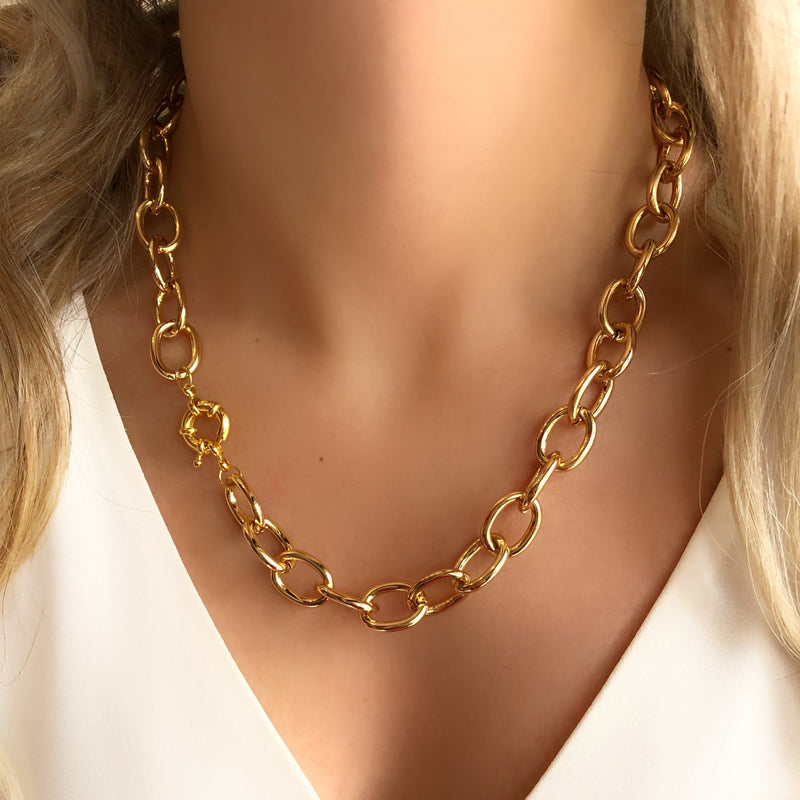 Colar Corrente Elos Ovais G Com Fecho Bóia 50 cm