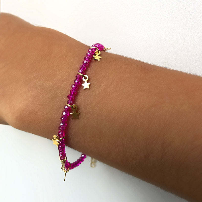 Pulseira Cristais Pink Com Mini Estrelas