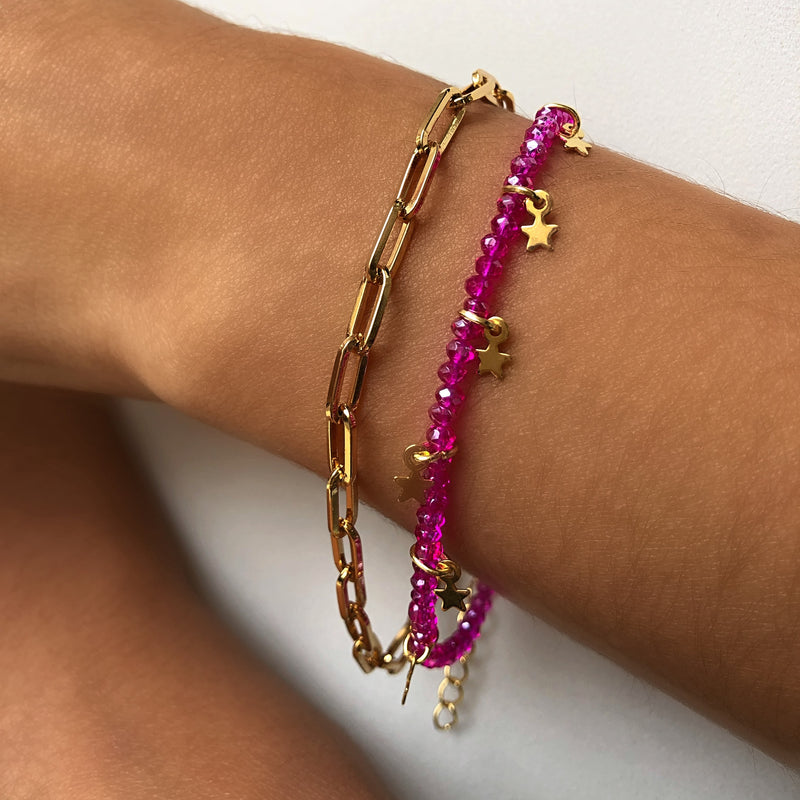 Mix de pulseiras cristais pink com mini estrelas