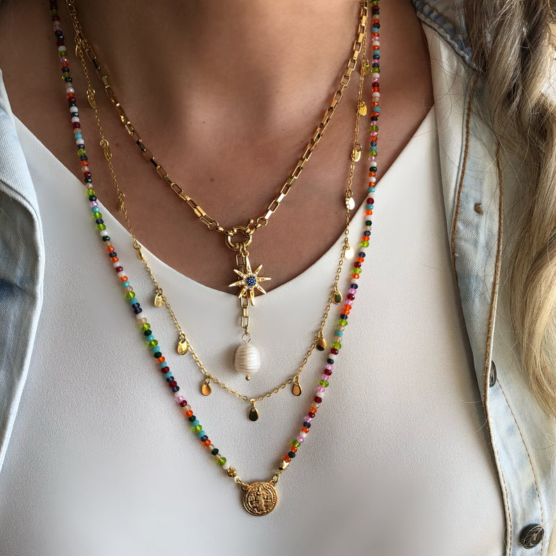 Mix de colares cristais coloridos e medalha São Bento