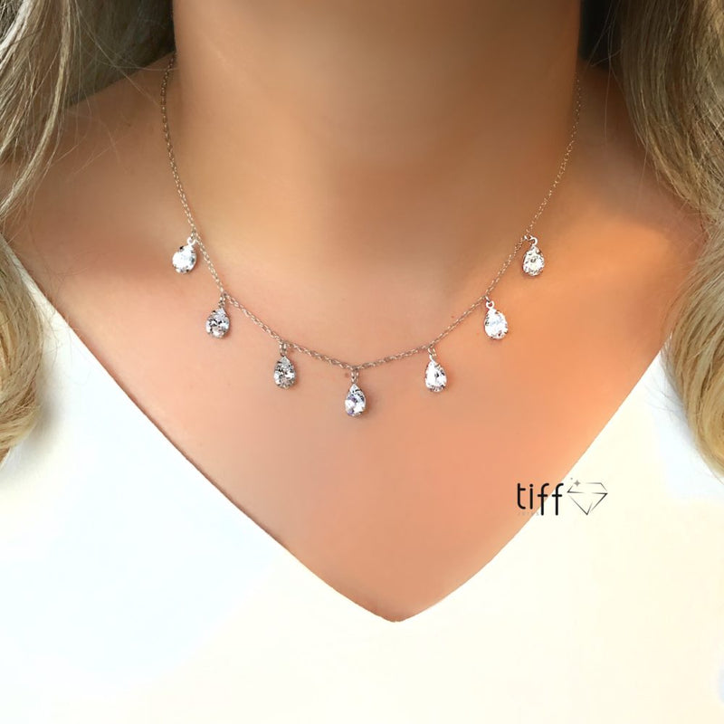 Colar em banho ródio branco mini gotas zircônia cristal