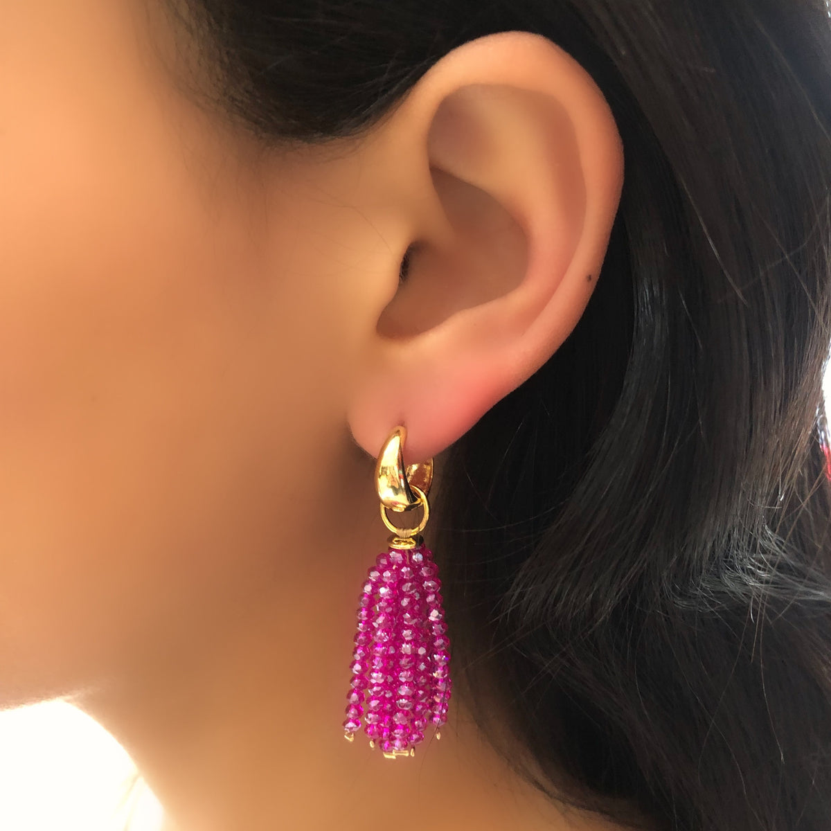 Brinco Tassel P Cristais Pink - Tiff Joias