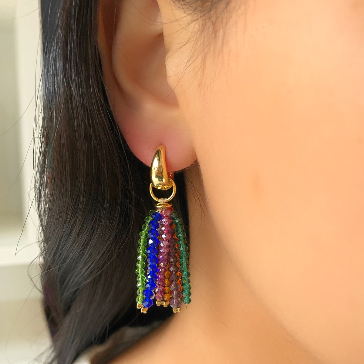 Brinco Tassel P Cristais Tons Coloridos - Tiff Joias