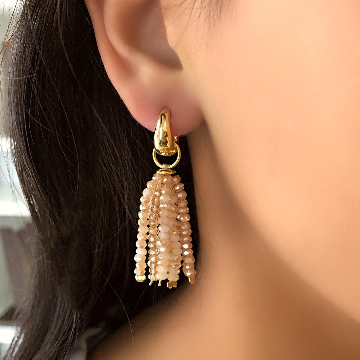 Brinco Tassel P Cristais Tons Perolados - Tiff Joias
