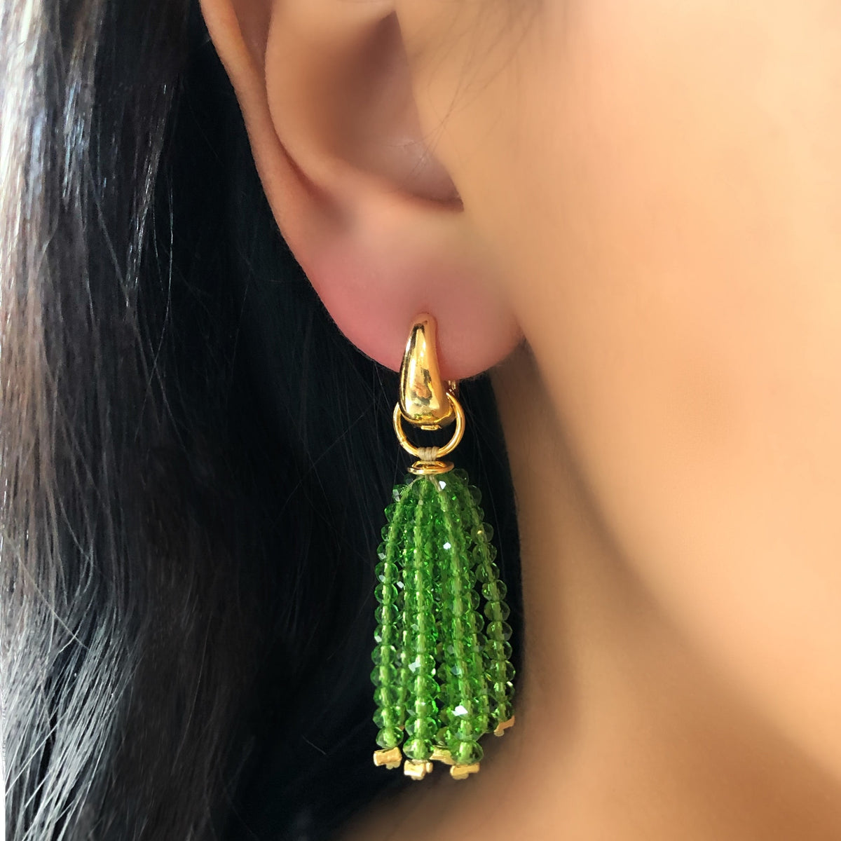 Brinco Tassel P Cristais Verde Claro - Tiff Joias