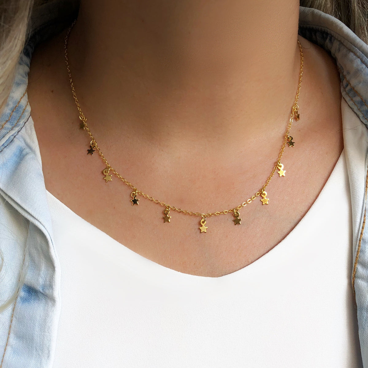 Choker Corrente Com Mini Estrelas Penduradas - Tiff Joias